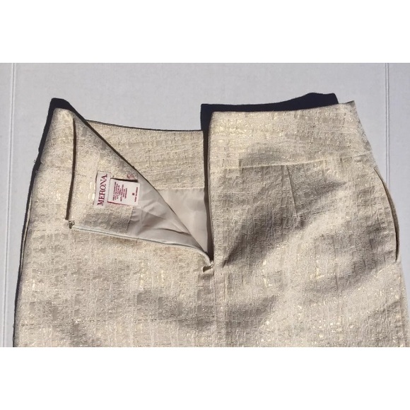 Merona (Size 8) Beige Gold Metallic Zip Back Skirt - Picture 4 of 5